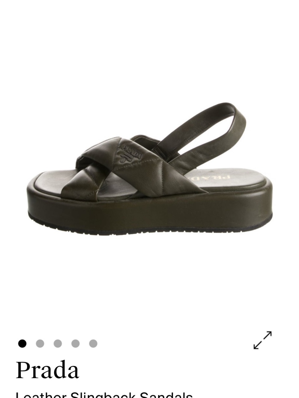 Prada Olive Green Leather Platform Slingback Sandals - NEW